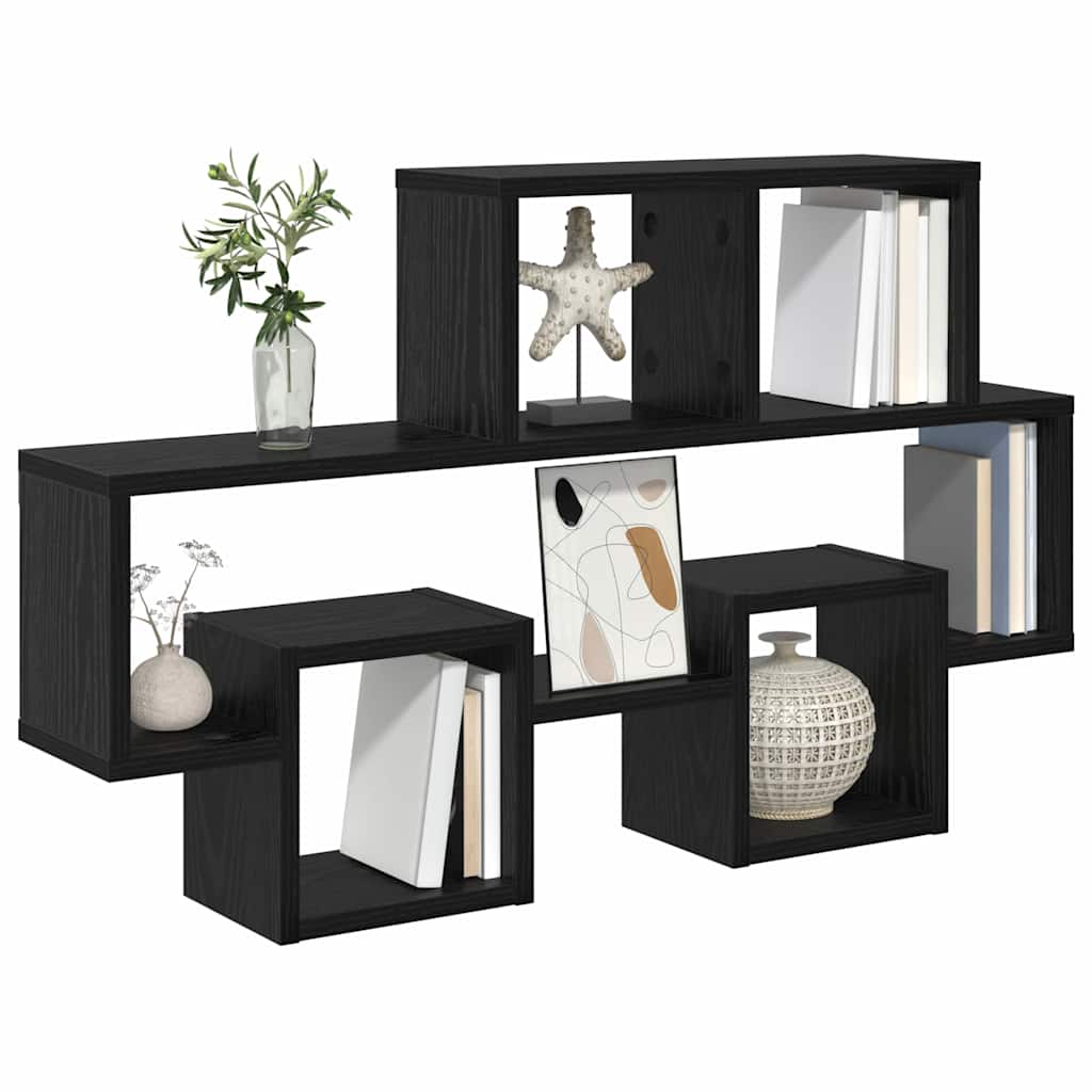 Scaffale da parete con lo scaffale Rovere nero 82 x 15 x 51 cm