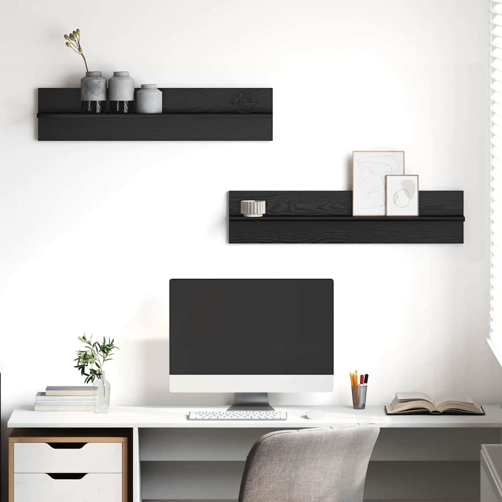 Scaffale da parete 2 pcs Rovere Nero 80 x 11,5 x 18 cm