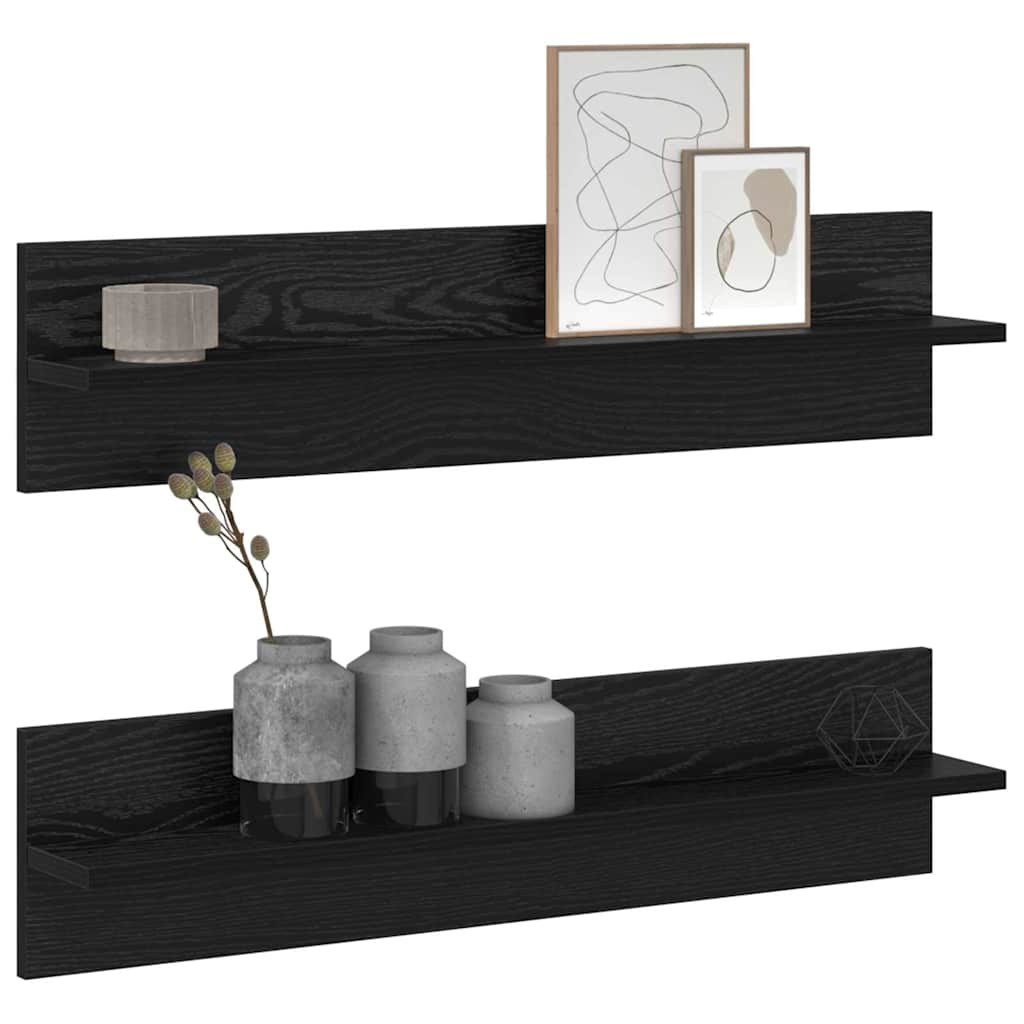 Scaffale da parete 2 pcs Rovere Nero 80 x 11,5 x 18 cm