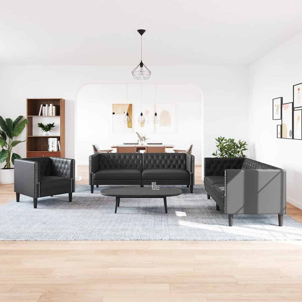 Divano per Soggiorno 3 pcs Nero 194 x 74,5 x 70,5 cm