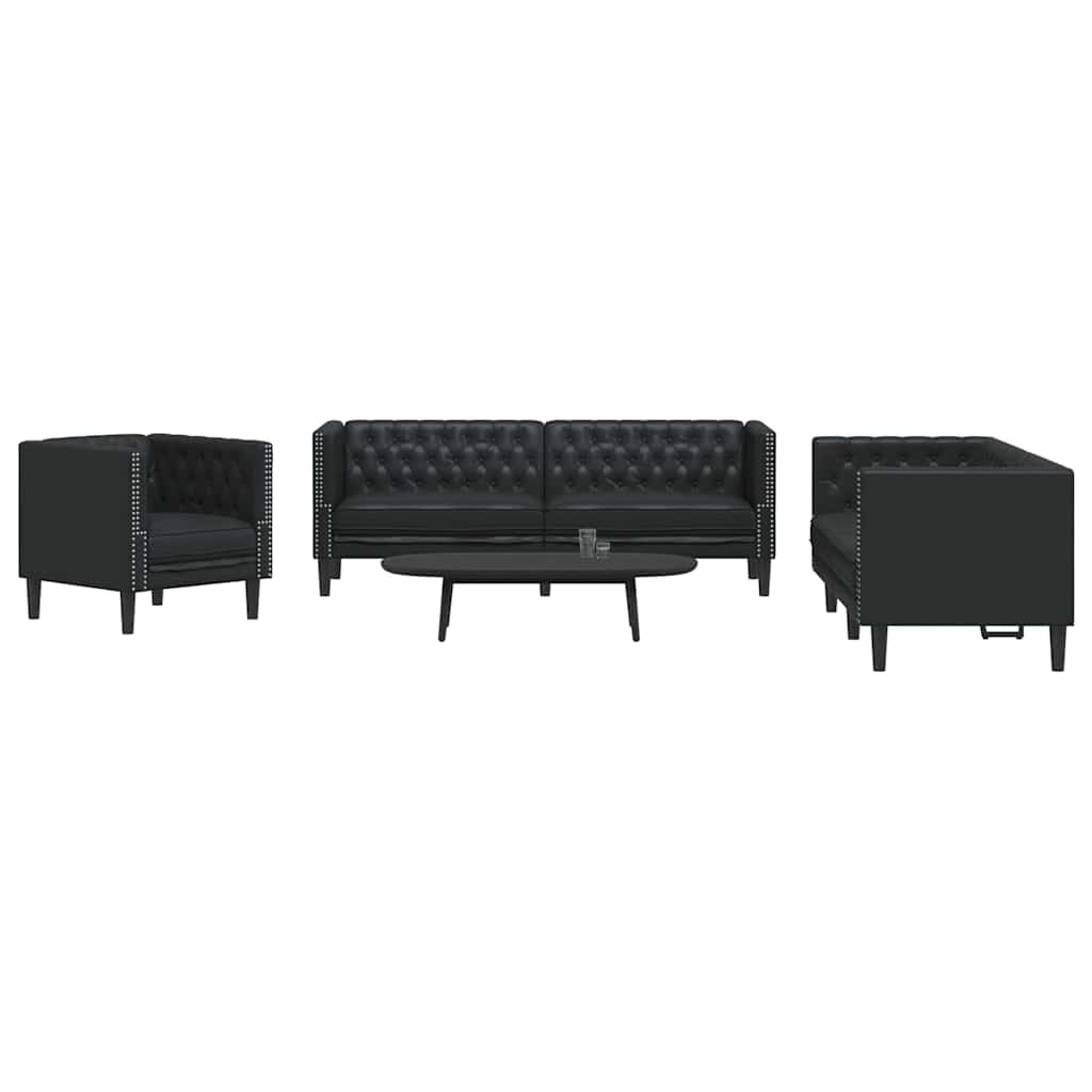 Divano per Soggiorno 3 pcs Nero 194 x 74,5 x 70,5 cm