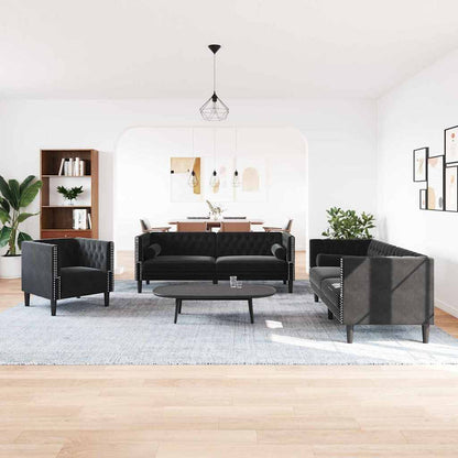 Divano per Soggiorno 3 pcs Nero 194 x 74,5 x 70,5 cm Velluto