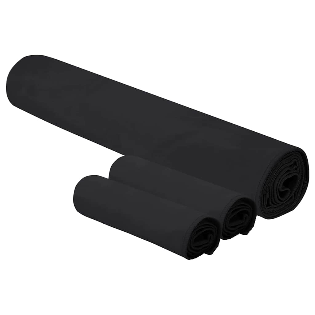 Set di Asciugamani Sportivi 3 pcs Nero Poliestere e poliammide