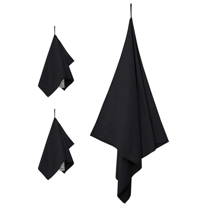 Set di Asciugamani Sportivi 3 pcs Nero Poliestere e poliammide