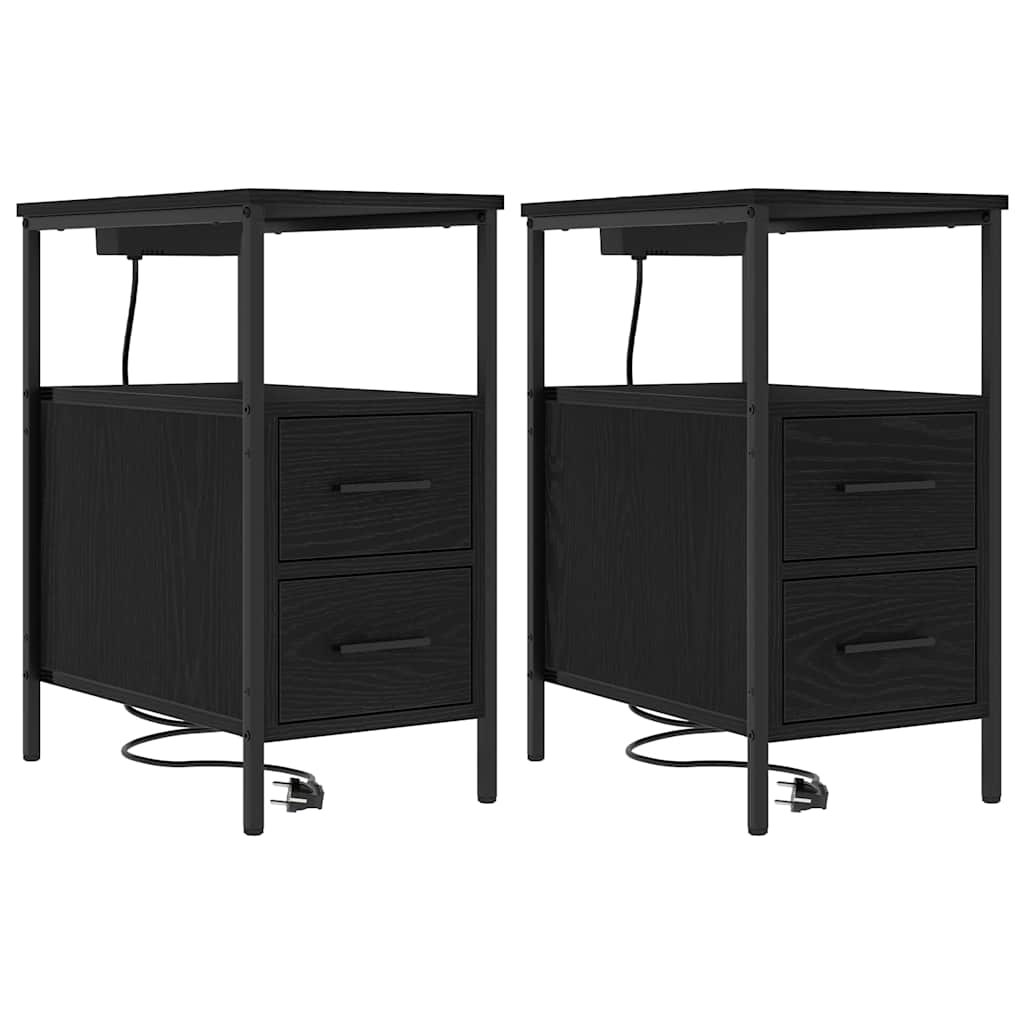 Armadio da Notte con cassetto 2 pcs Rovere Nero 30 x 48 x 61 cm