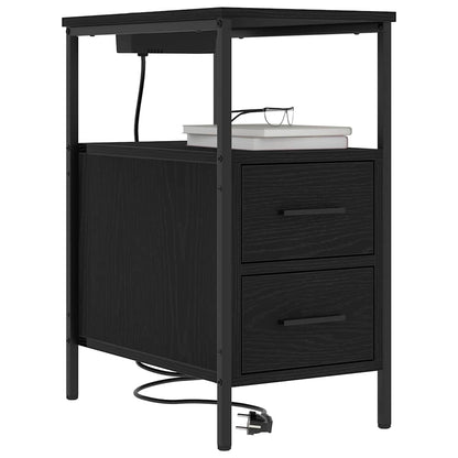 Armadio da Notte con cassetto 2 pcs Rovere Nero 30 x 48 x 61 cm