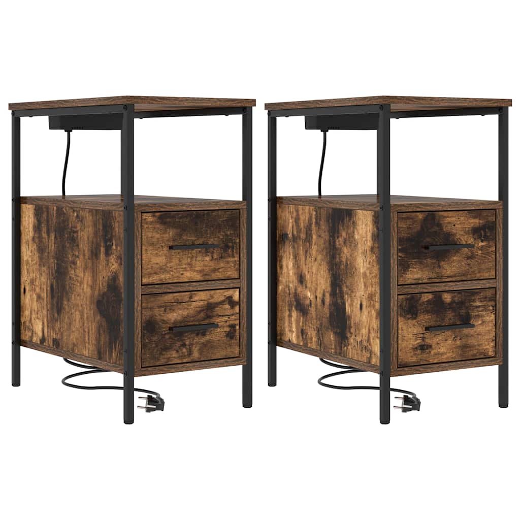 Armadio da Notte con cassetto 2 pcs Rovere fumÃ© 30 x 48 x 61 cm