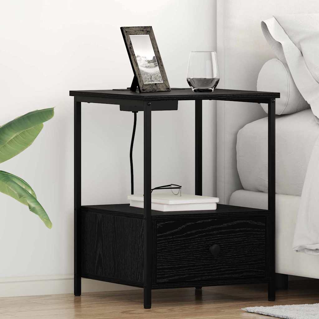 Armadio da Notte con cassetto 2 pcs Rovere Nero 42 x 41 x 56 cm