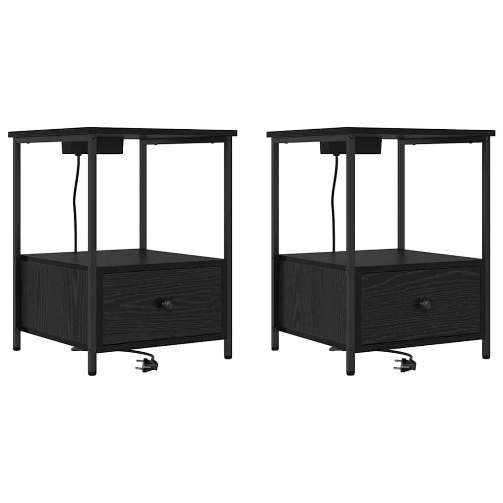 Armadio da Notte con cassetto 2 pcs Rovere Nero 42 x 41 x 56 cm