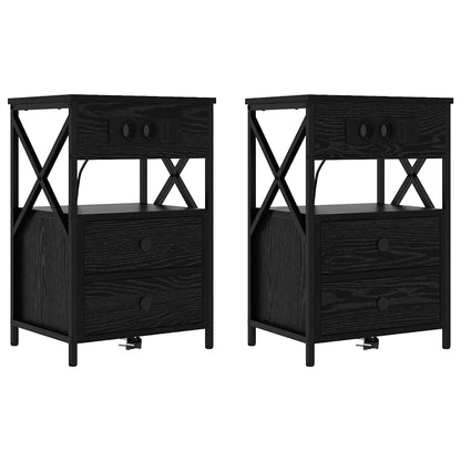 Armadio da Notte con cassetto 2 pcs Rovere Nero 40 x 31 x 60 cm