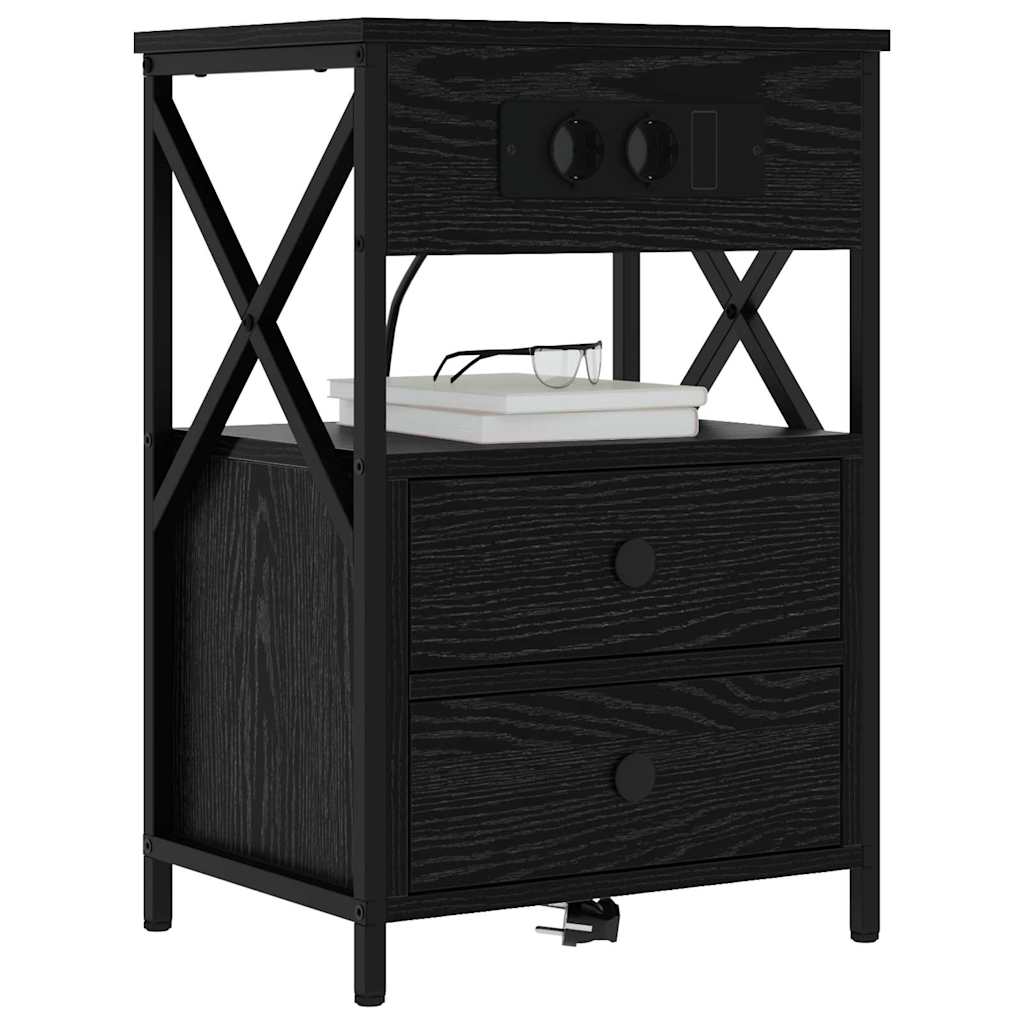 Armadio da Notte con cassetto 2 pcs Rovere Nero 40 x 31 x 60 cm