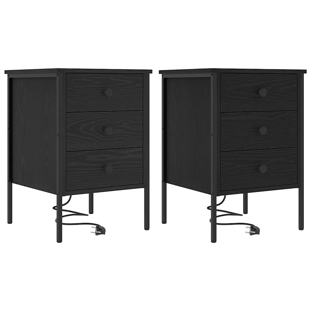 Armadio da Notte con cassetto 2 pcs Rovere Nero 42 x 41 x 61 cm