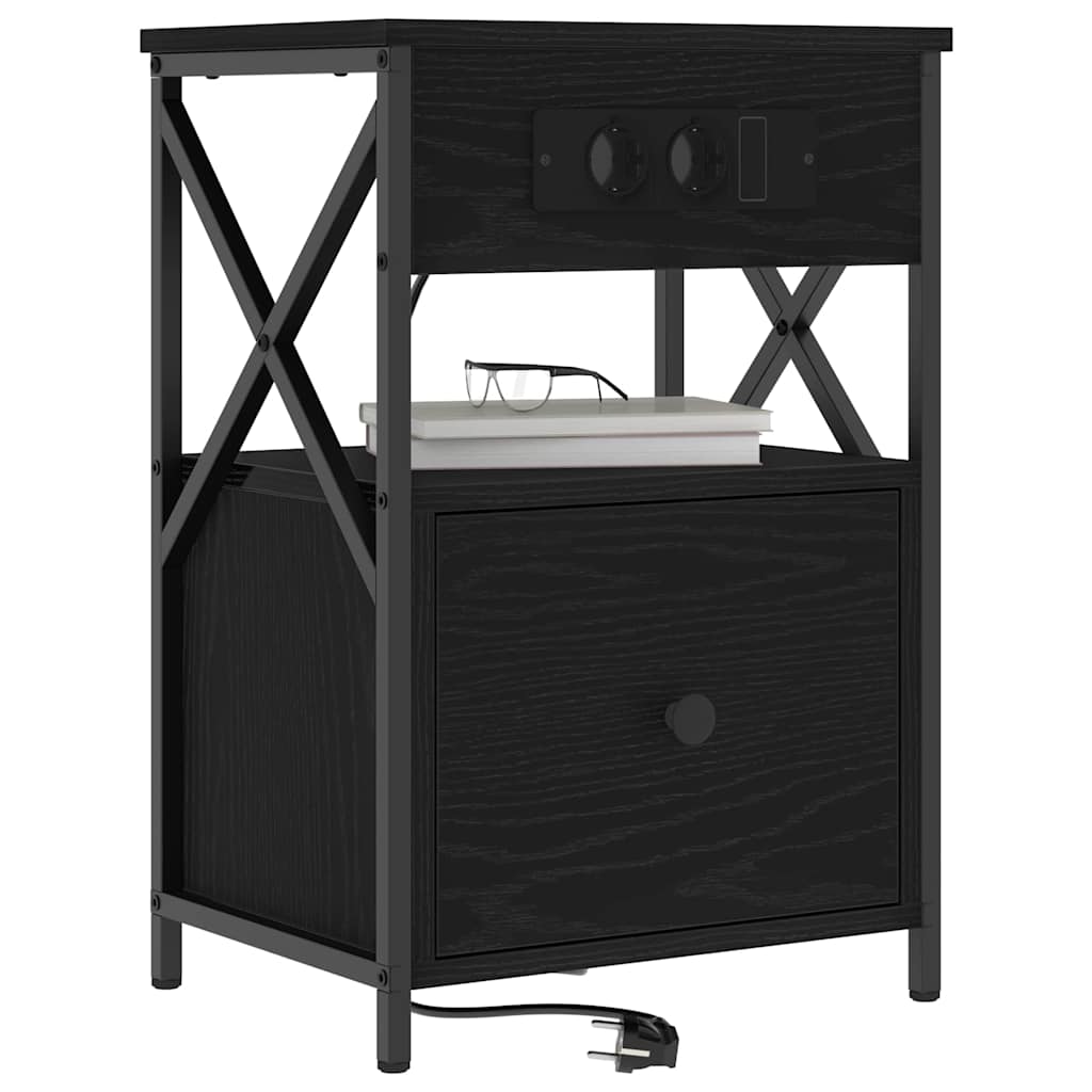 Armadio da Notte con cassetto 2 pcs Rovere Nero 40 x 31 x 60 cm