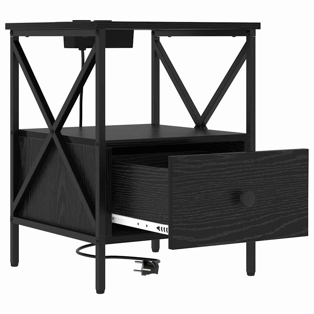 Armadio da Notte con cassetto Rovere Nero 41,5 x 40,5 x 55 cm