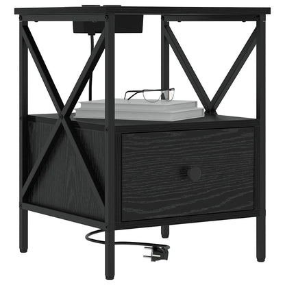 Armadio da Notte con cassetto Rovere Nero 41,5 x 40,5 x 55 cm
