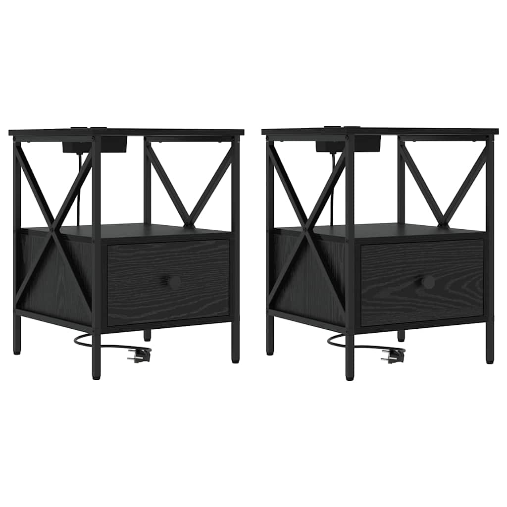 Armadio da Notte 2 pcs Rovere Nero 41,5 x 40,5 x 55 cm