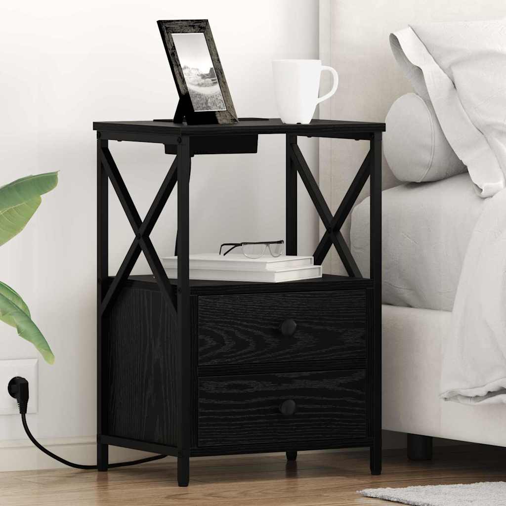 Armadio da Notte con cassetto 2 pcs Rovere Nero 40 x 31 x 60 cm