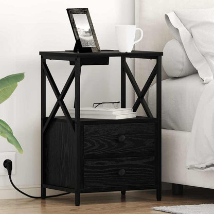 Armadio da Notte con cassetto 2 pcs Rovere Nero 40 x 31 x 60 cm