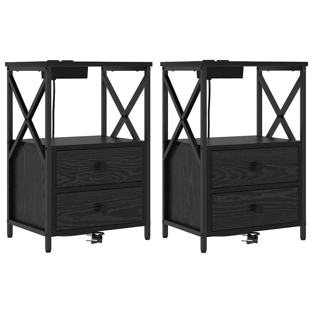 Armadio da Notte con cassetto 2 pcs Rovere Nero 40 x 31 x 60 cm