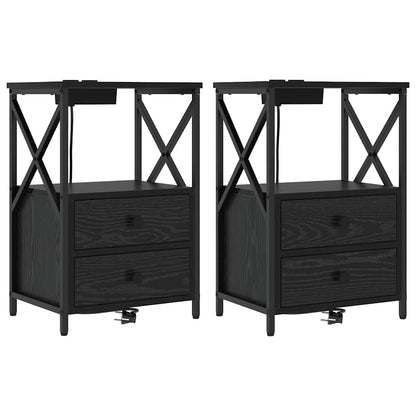 Armadio da Notte con cassetto 2 pcs Rovere Nero 40 x 31 x 60 cm