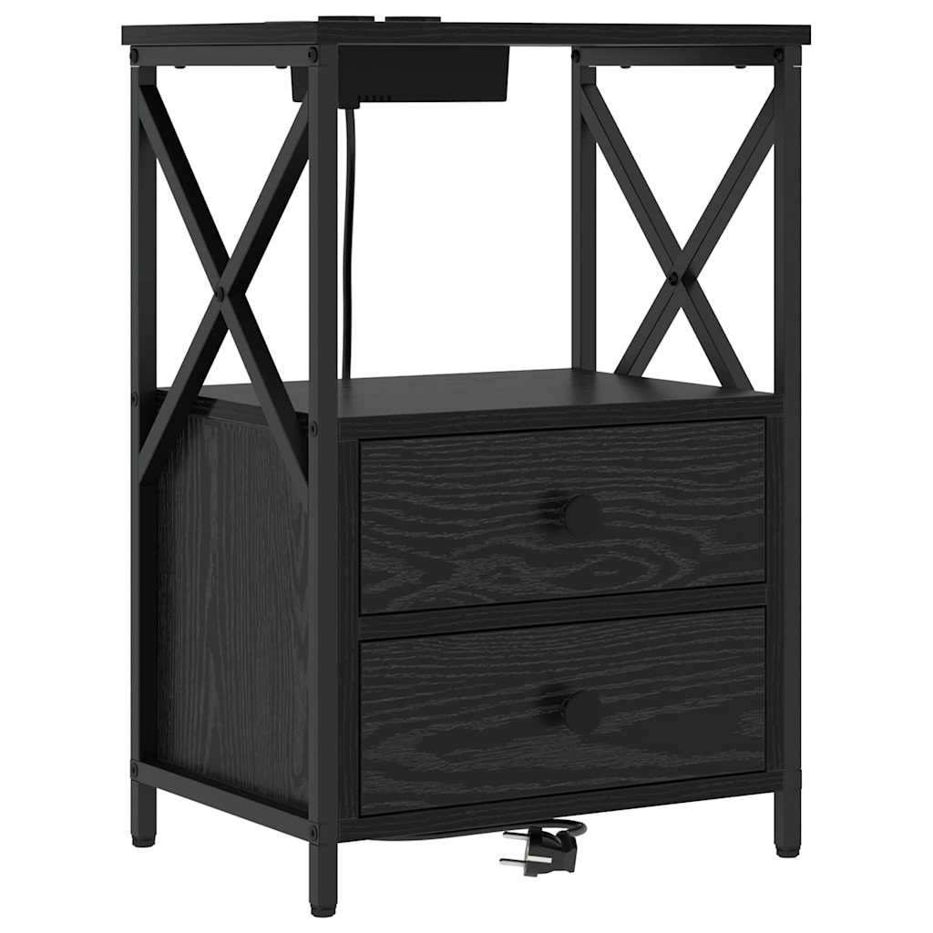 Armadio da Notte con cassetto 2 pcs Rovere Nero 40 x 31 x 60 cm