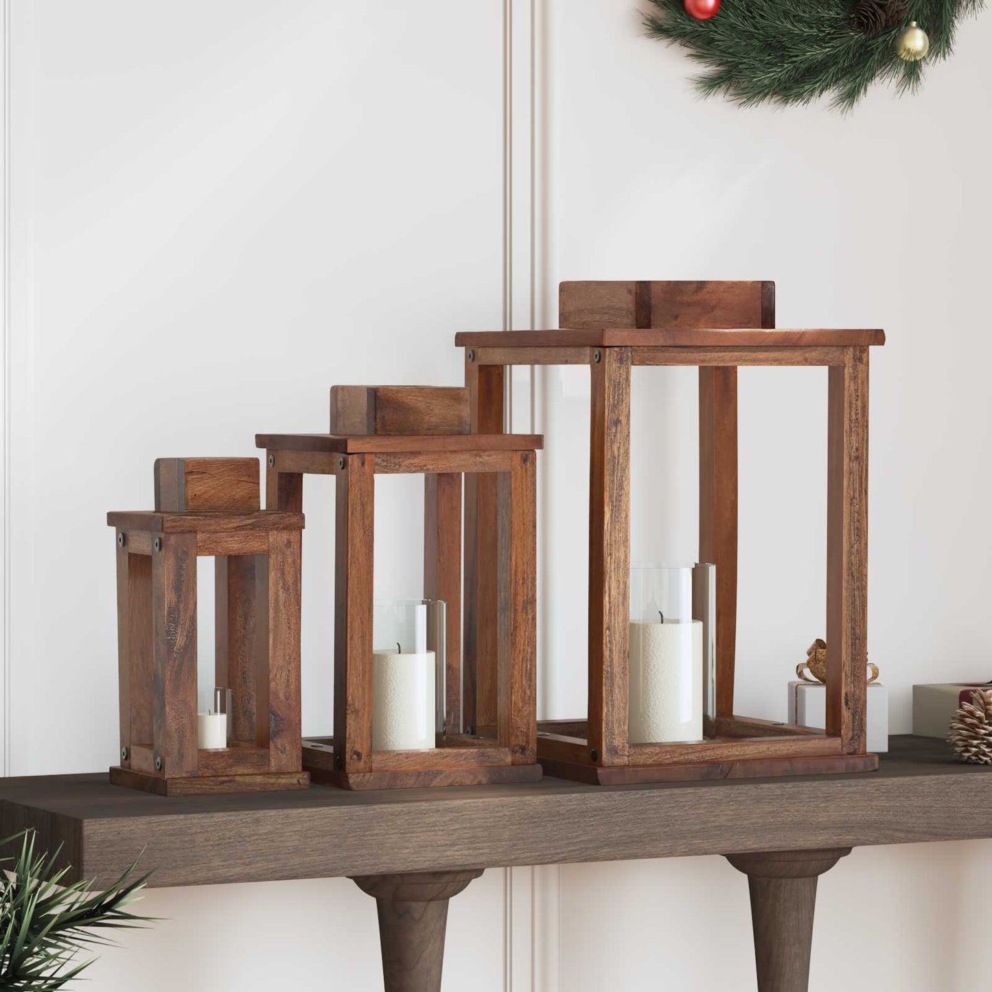Lanterna 3 pcs Naturale Legno di Mogano