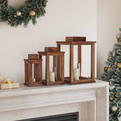 Lanterna 3 pcs Naturale Legno di Mogano