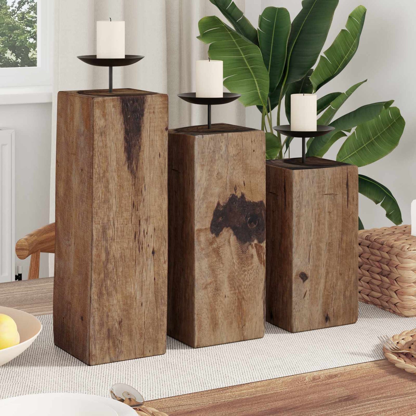 Candelabro 3 pcs Naturale Legno massello di recupero