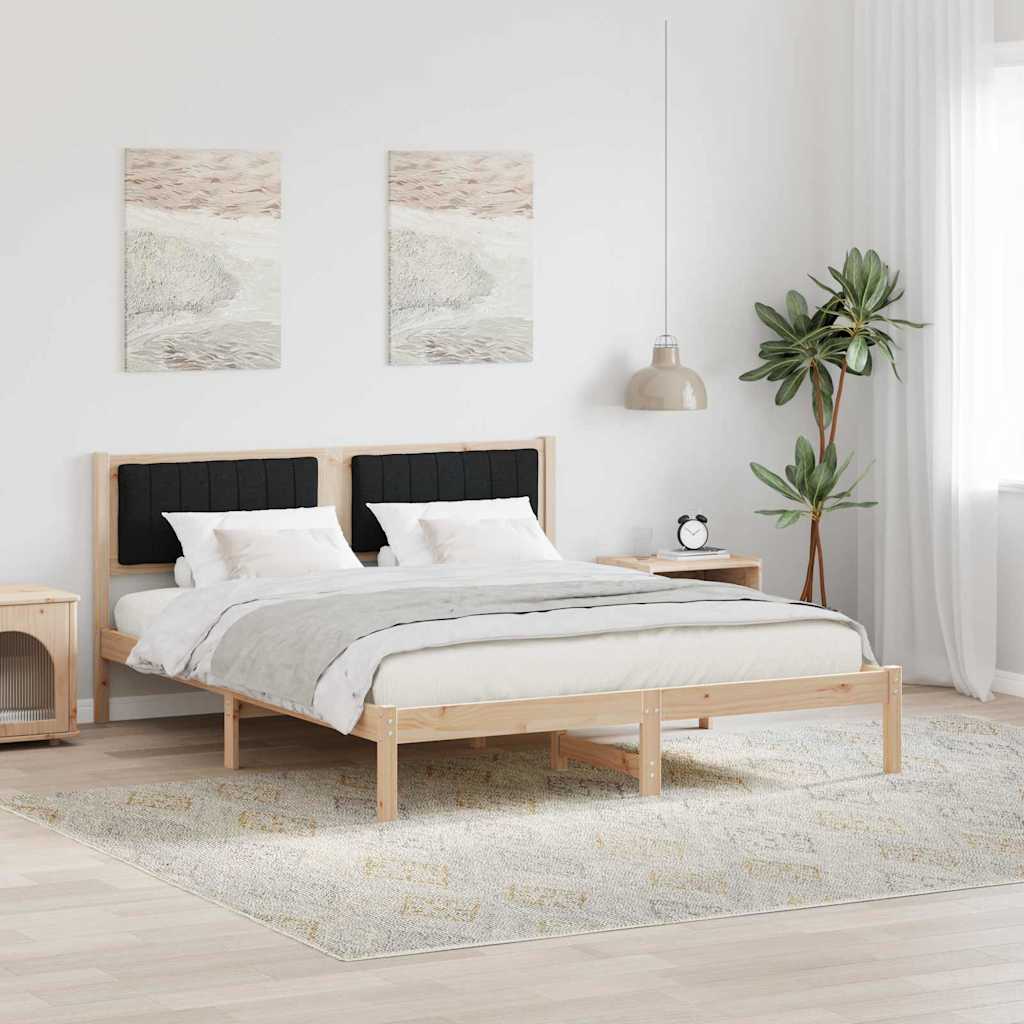 Letto con Testiera Rivestita Nero 150 x 200 cm Pino massello