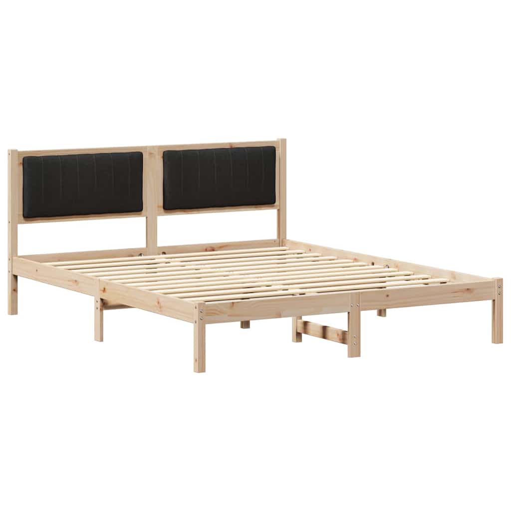 Letto con Testiera Rivestita Nero 150 x 200 cm Pino massello