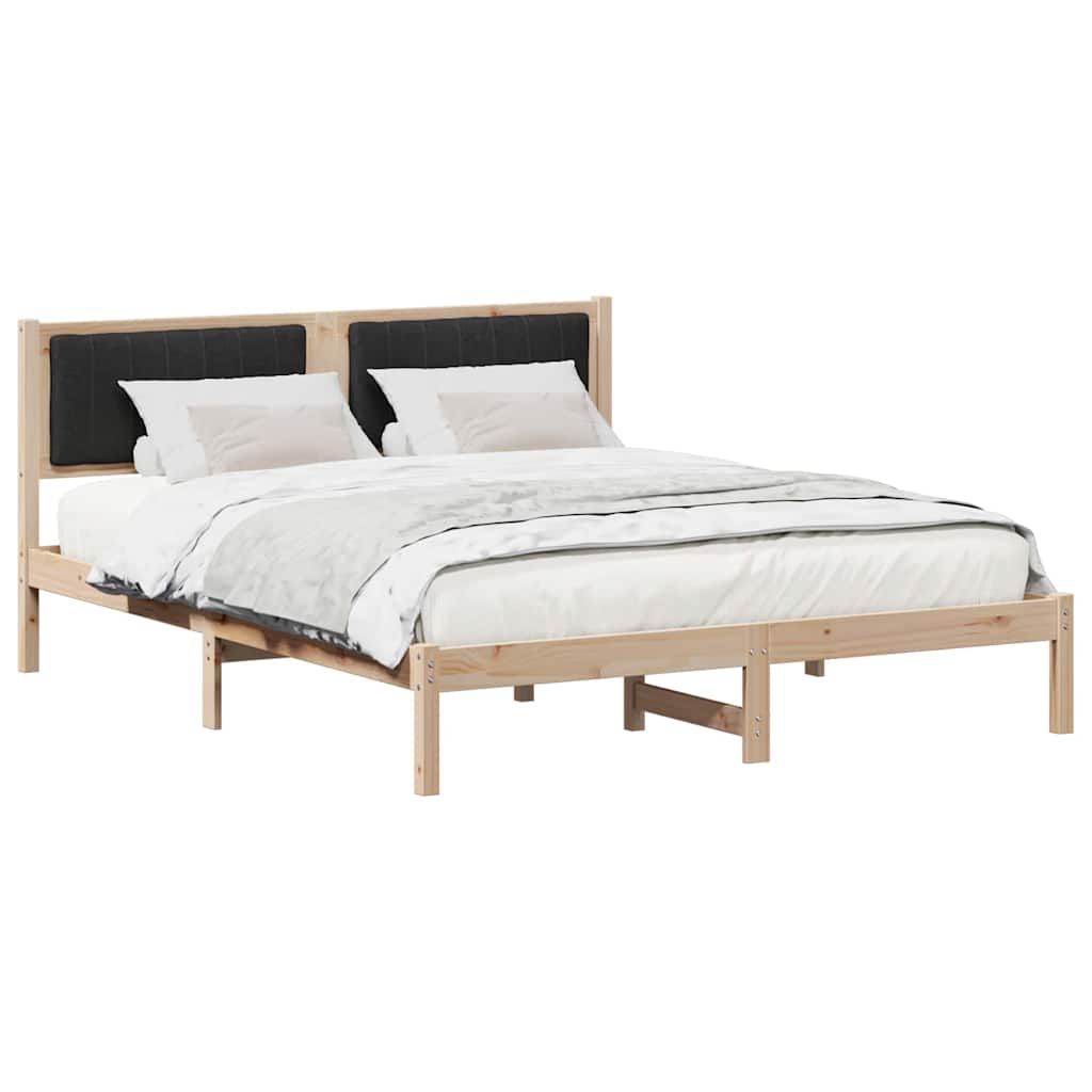Letto con Testiera Rivestita Nero 150 x 200 cm Pino massello