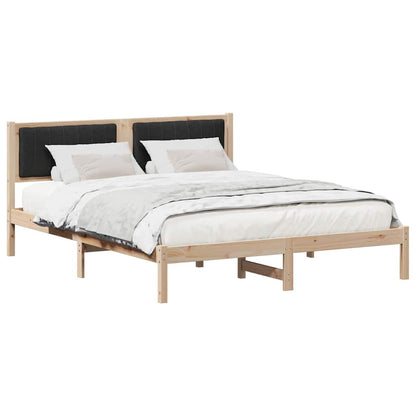 Letto con Testiera Rivestita Nero 150 x 200 cm Pino massello