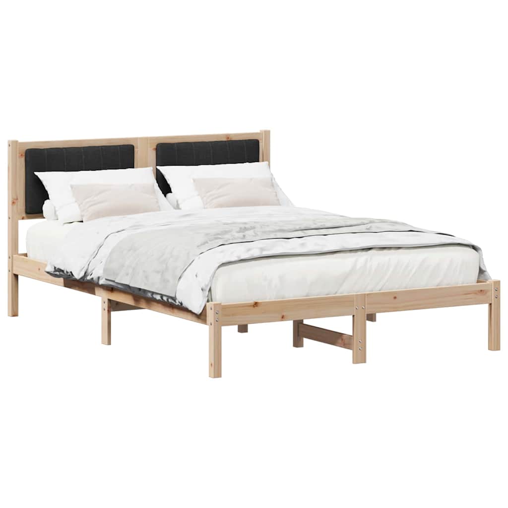 Letto con Testiera Rivestita Nero 140 x 200 cm Pino massello