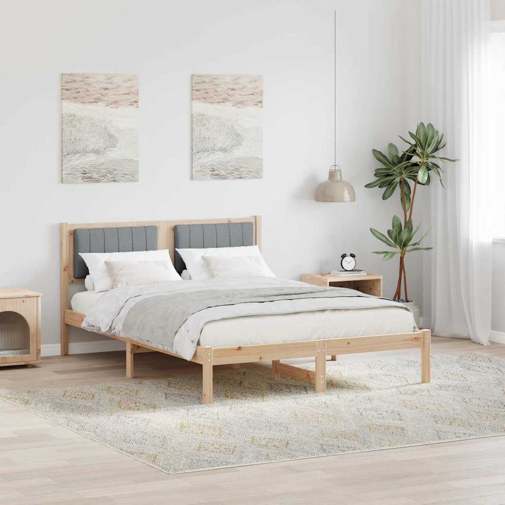 Letto con Testiera Rivestita Grigio chiaro 135 x 190 cm