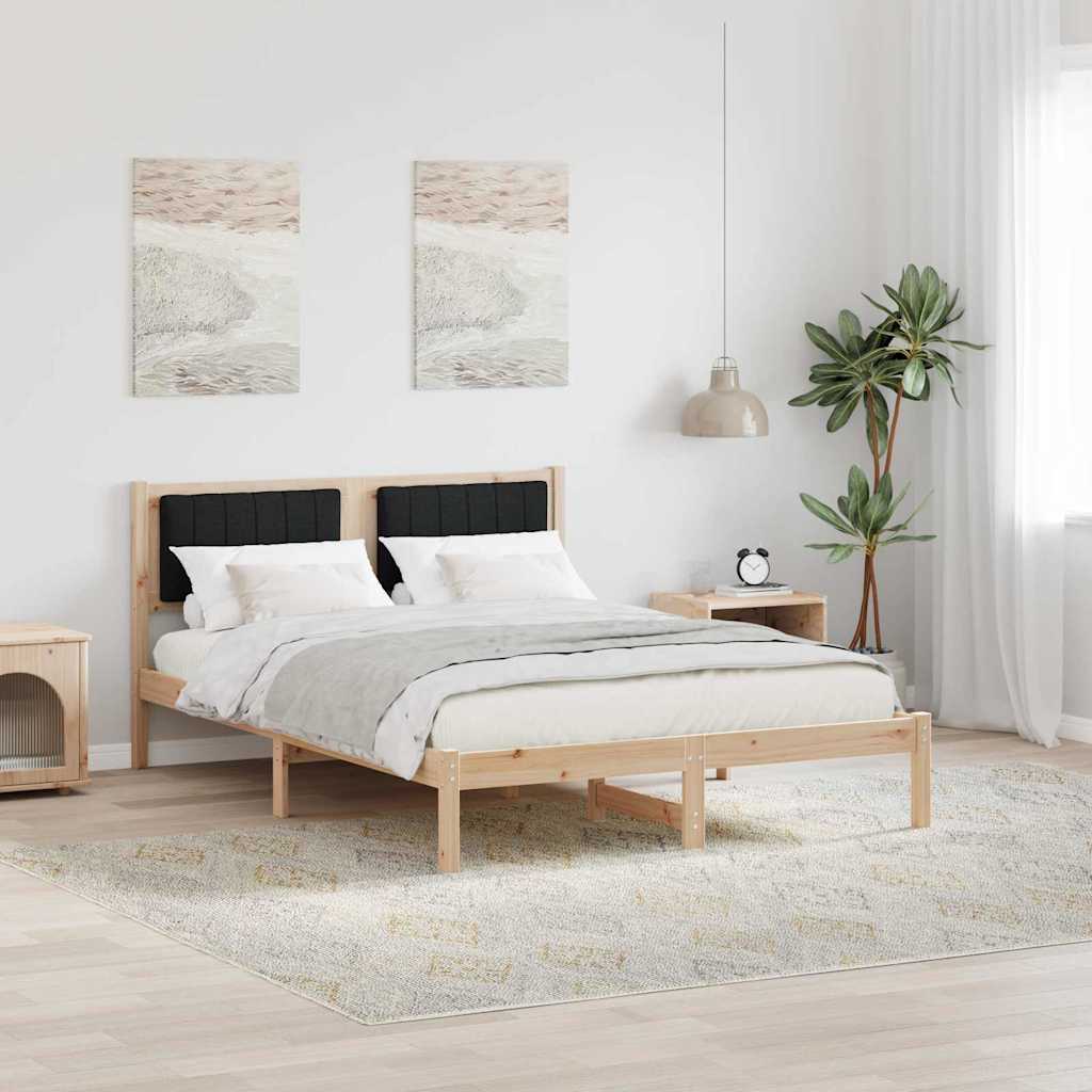 Letto con Testiera Rivestita Nero 120 x 190 cm Pino massello