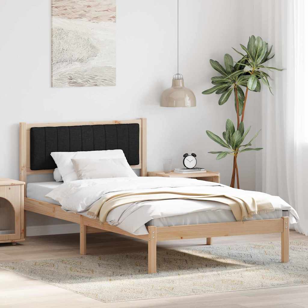 Letto con Testiera Rivestita Nero 100 x 200 cm Pino massello