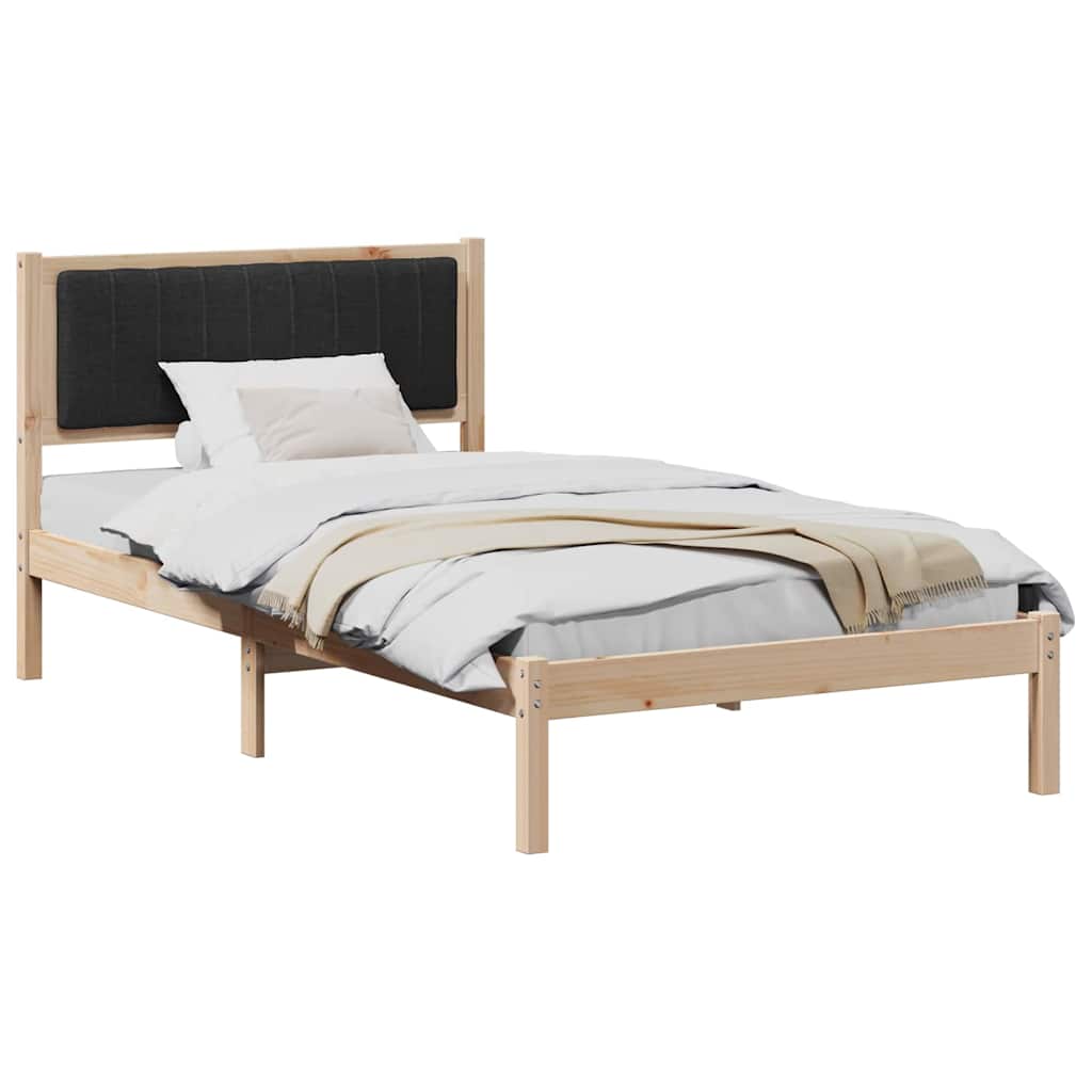 Letto con Testiera Rivestita Nero 100 x 200 cm Pino massello