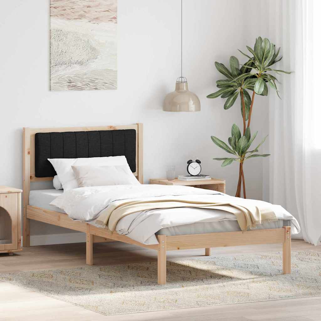 Letto con Testiera Rivestita Nero 90 x 200 cm Pino massello