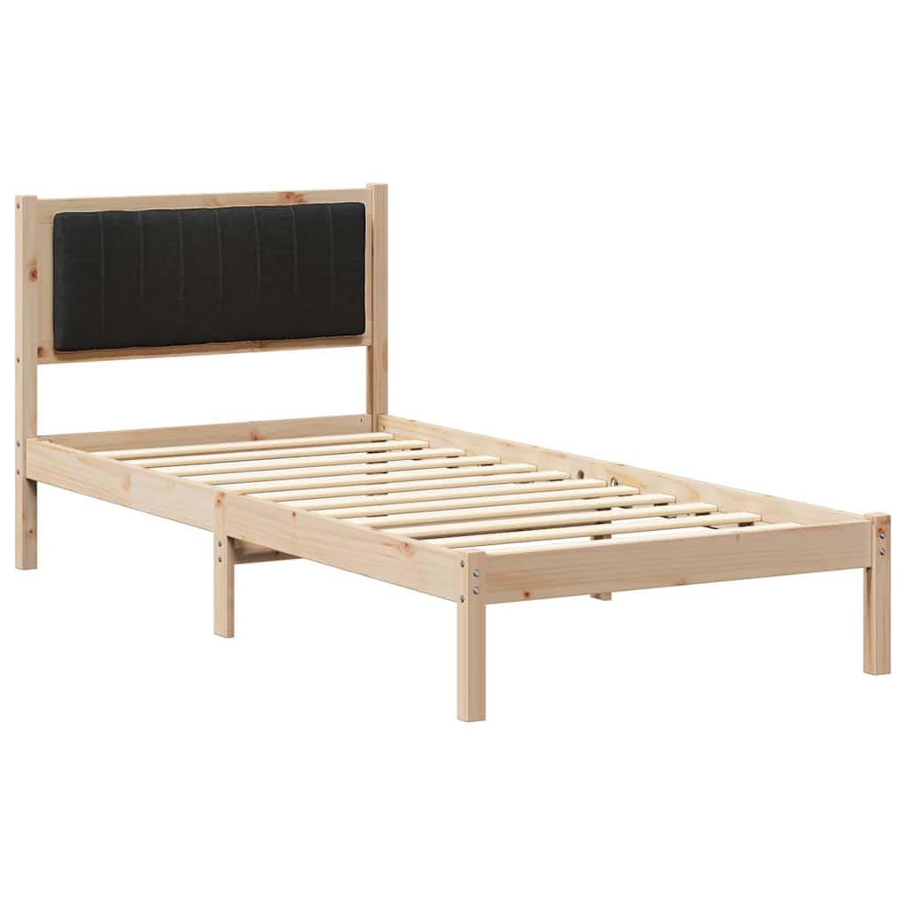 Letto con Testiera Rivestita Nero 90 x 190 cm Pino massello