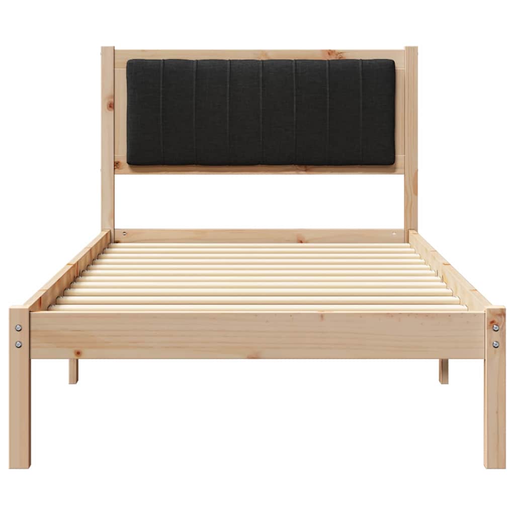 Letto con Testiera Rivestita Nero 90 x 190 cm Pino massello