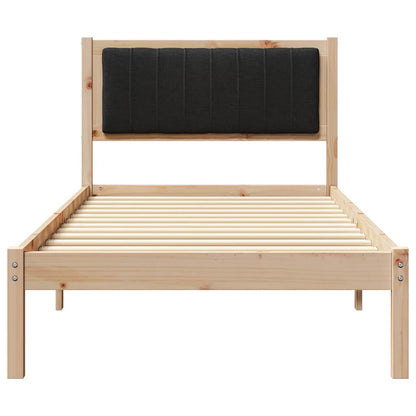 Letto con Testiera Rivestita Nero 90 x 190 cm Pino massello