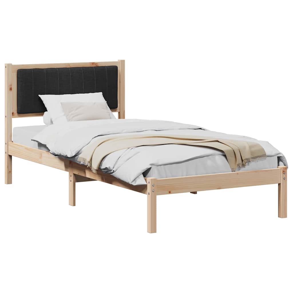 Letto con Testiera Rivestita Nero 90 x 190 cm Pino massello
