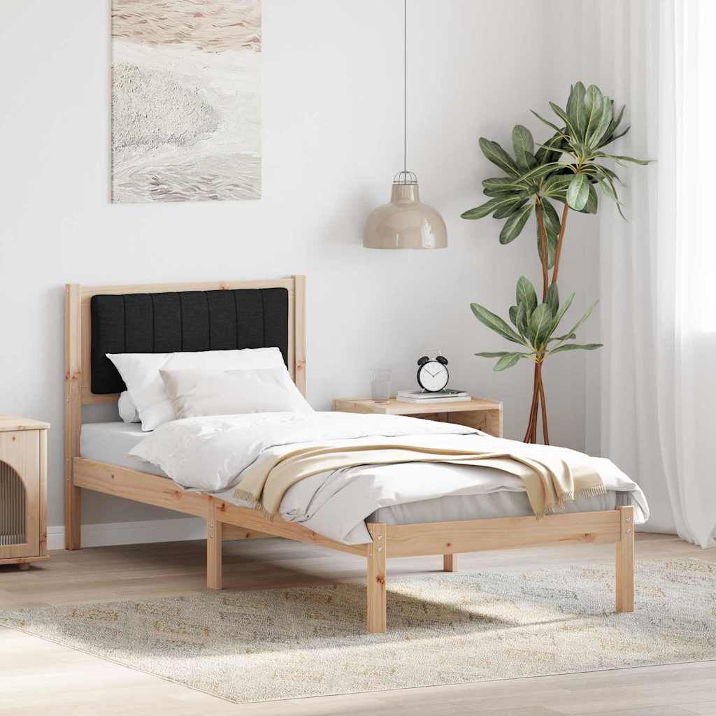 Letto con Testiera Rivestita Nero 75 x 190 cm Pino massello