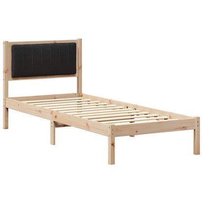 Letto con Testiera Rivestita Nero 75 x 190 cm Pino massello