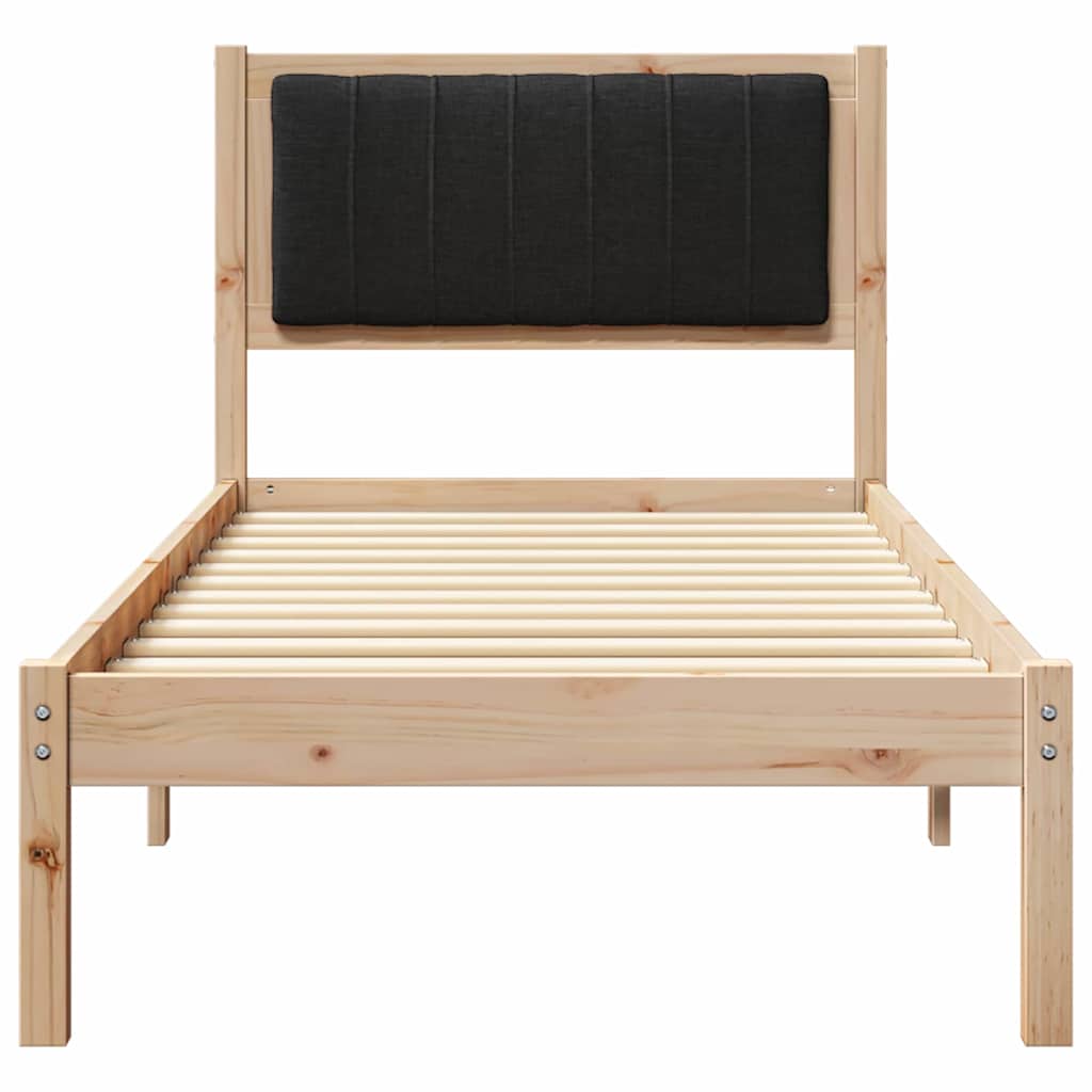 Letto con Testiera Rivestita Nero 75 x 190 cm Pino massello