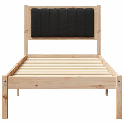 Letto con Testiera Rivestita Nero 75 x 190 cm Pino massello