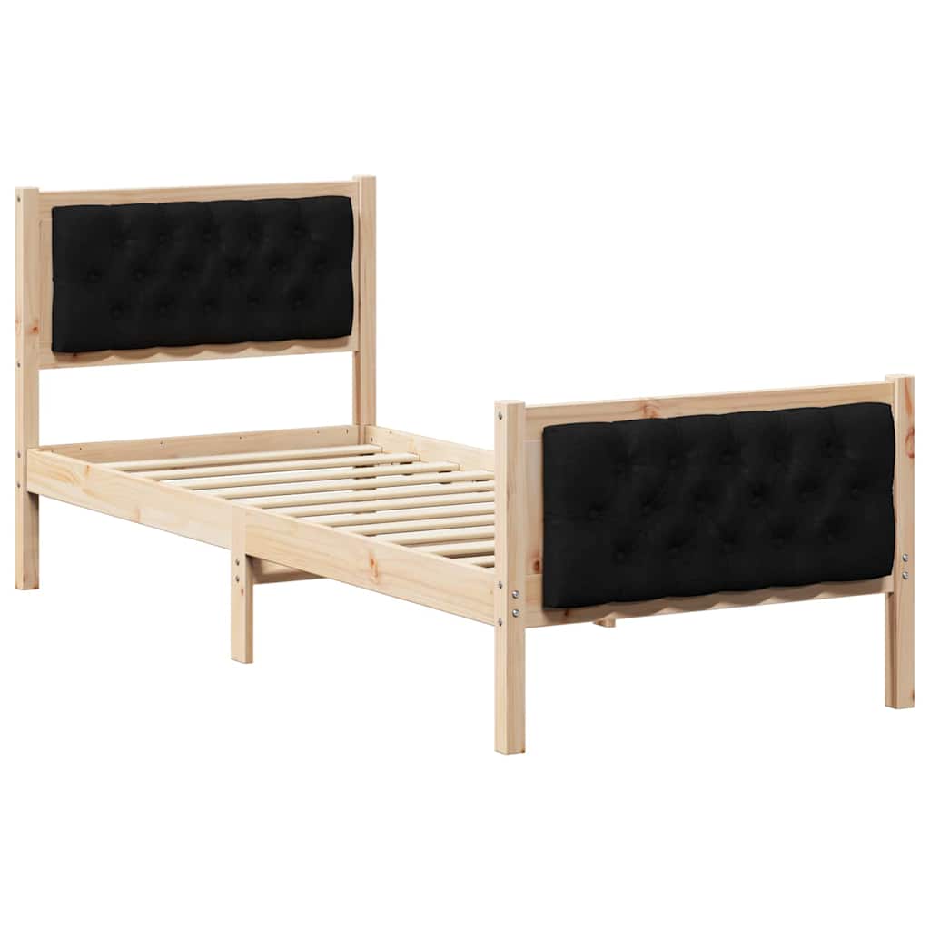 Struttura del letto con testiera Nero 75 x 190 cm Pino massello