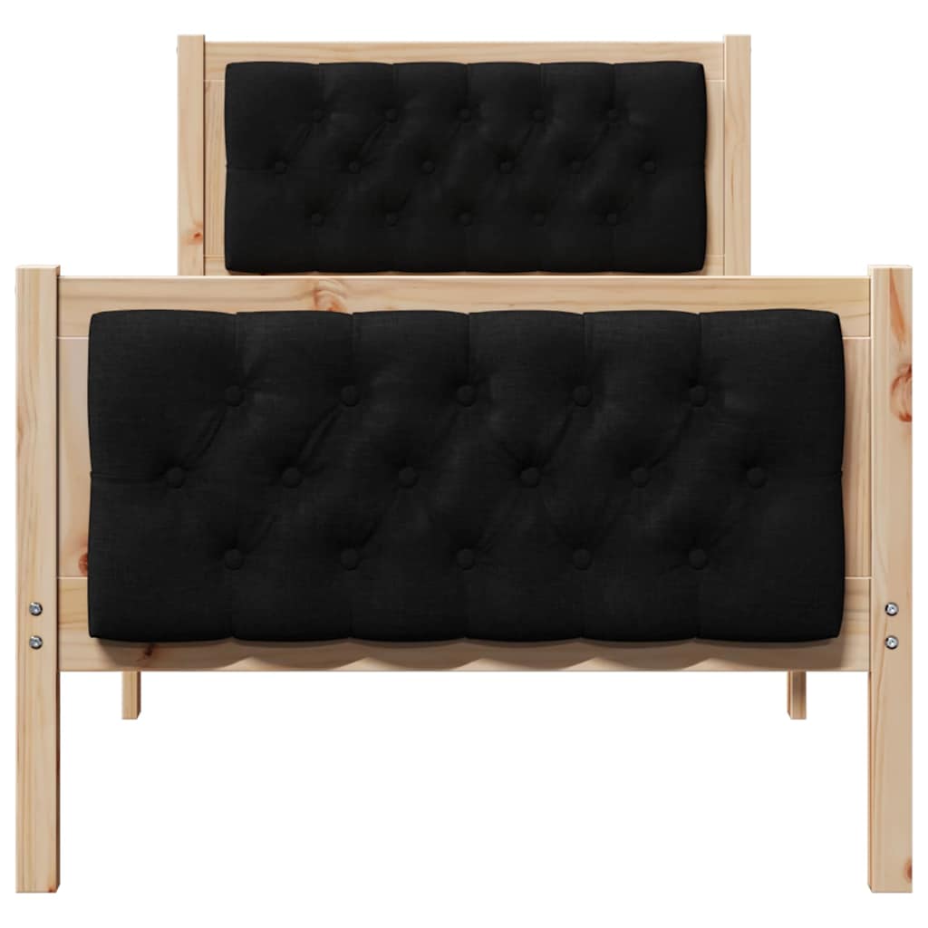 Struttura del letto con testiera Nero 75 x 190 cm Pino massello