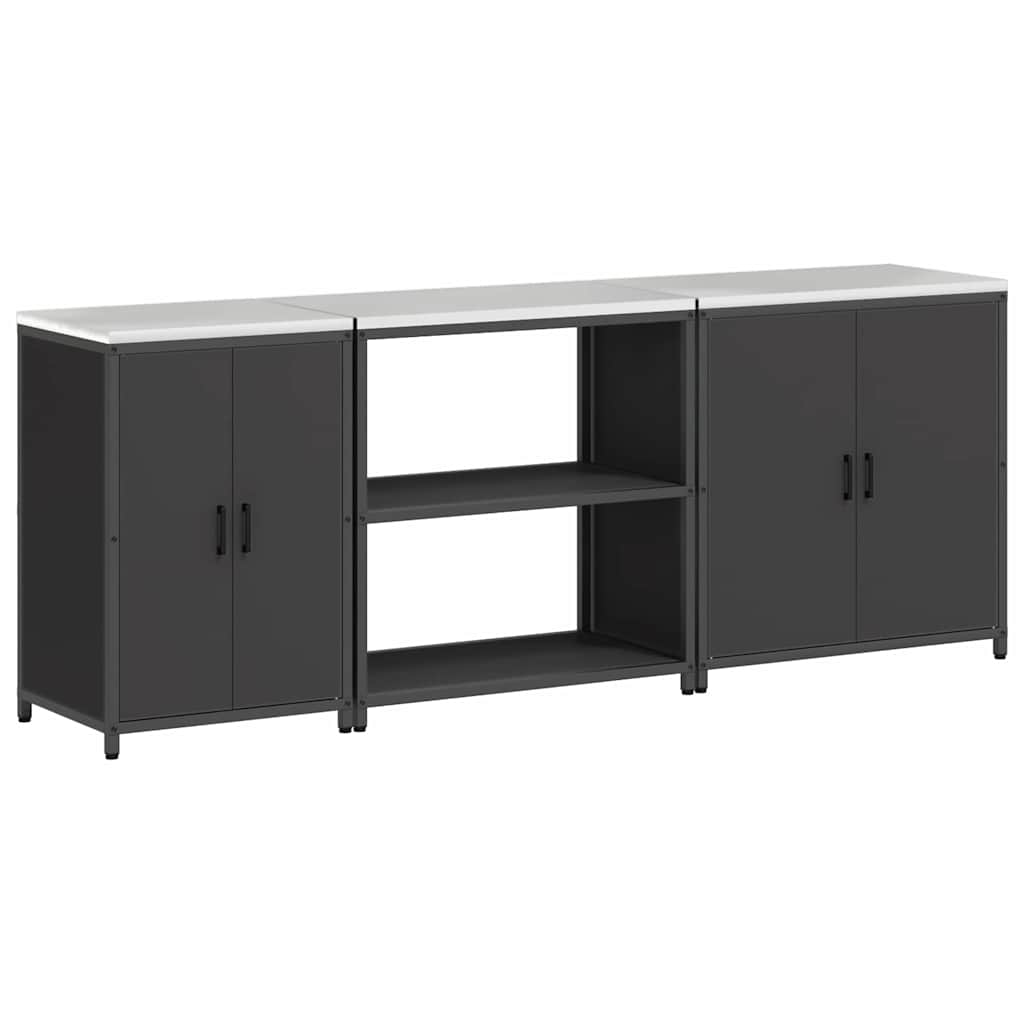 Set di Stoccaggio per Cucina con lo scaffale 3 pcs Nero Acciaio