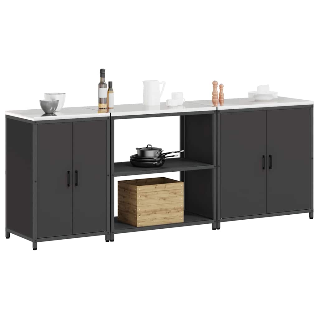 Set di Stoccaggio per Cucina con lo scaffale 3 pcs Nero Acciaio